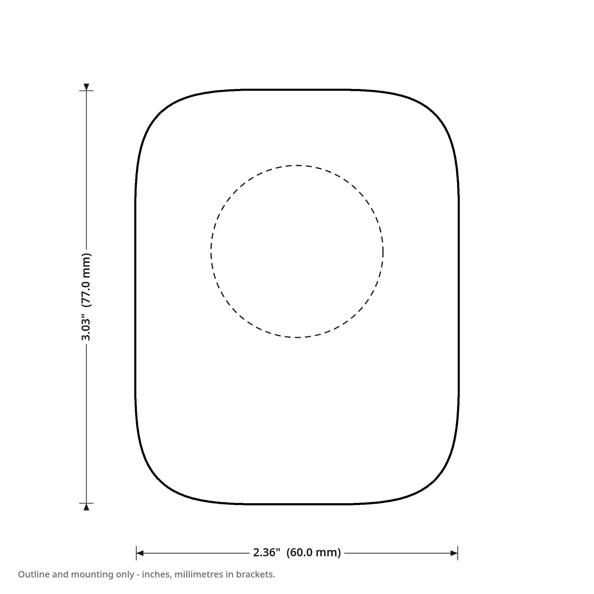 Outline drawing of the Baseline shell with dimensions