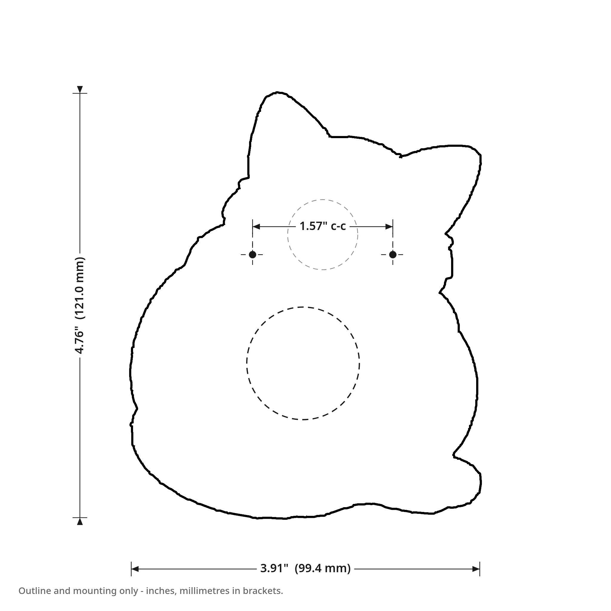Griftmeter Cat dimension drawing, 3.91 by 4.76 inches