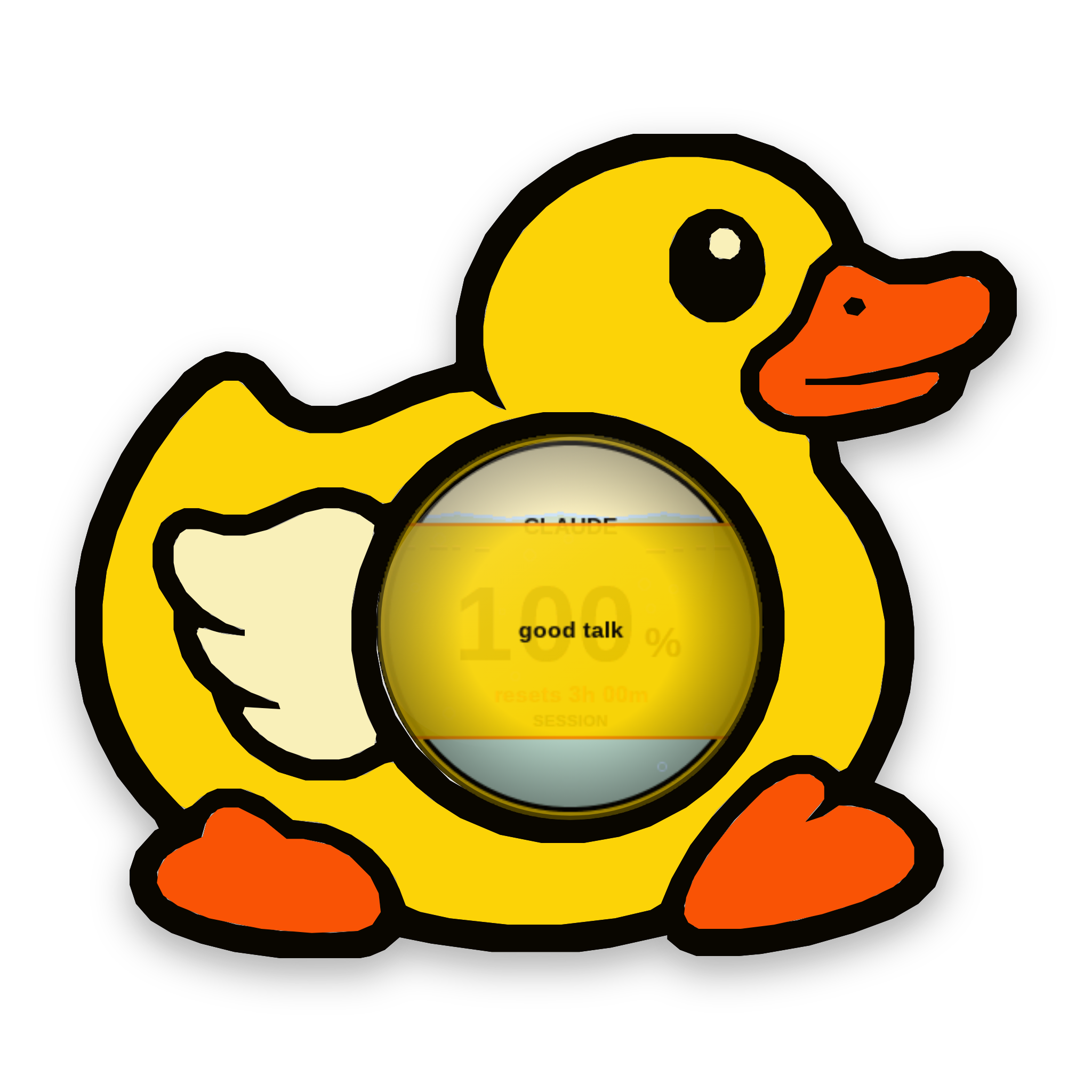 Griftmeter Rubber Duck with a line of snark on screen
