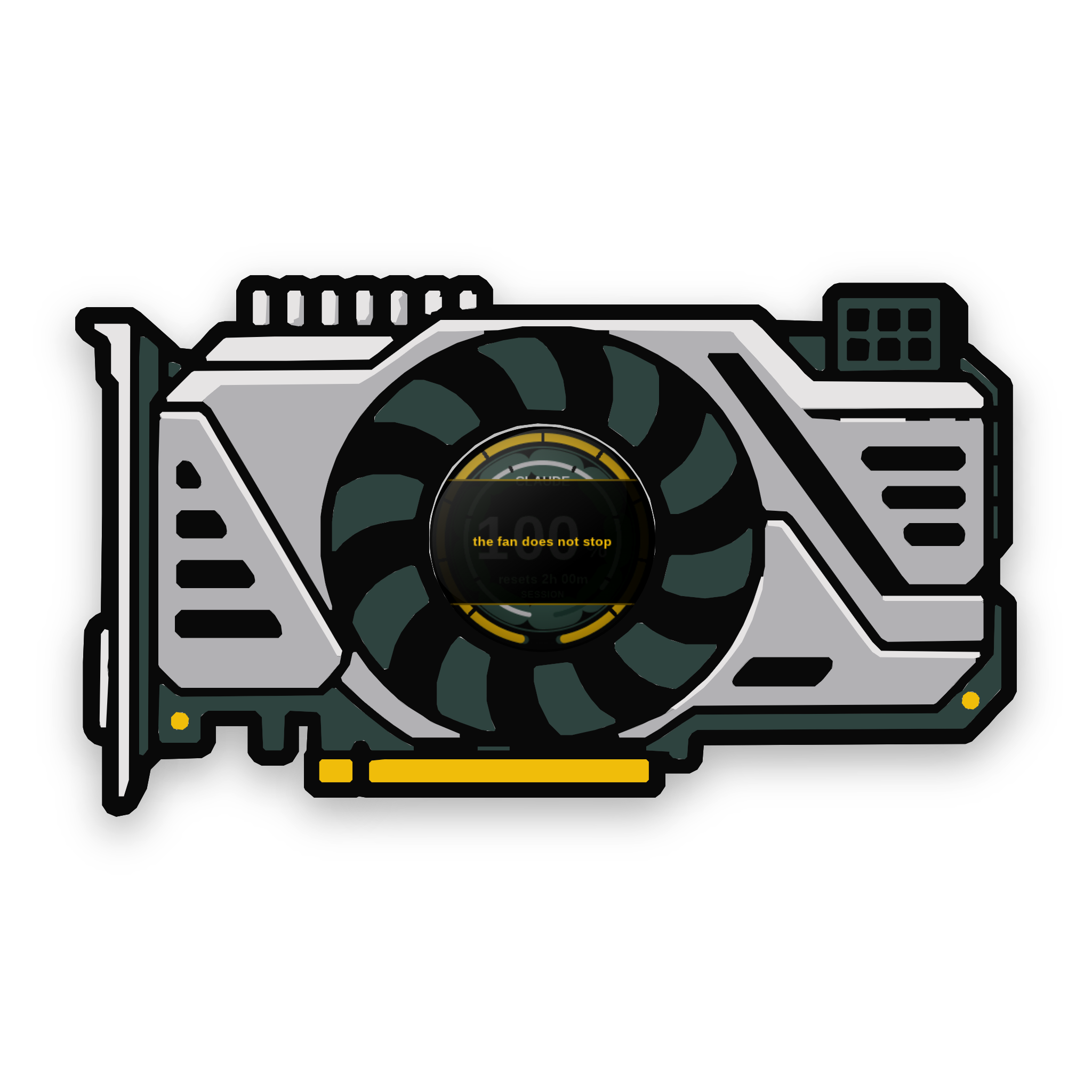 Griftmeter GPU with a line of snark on screen