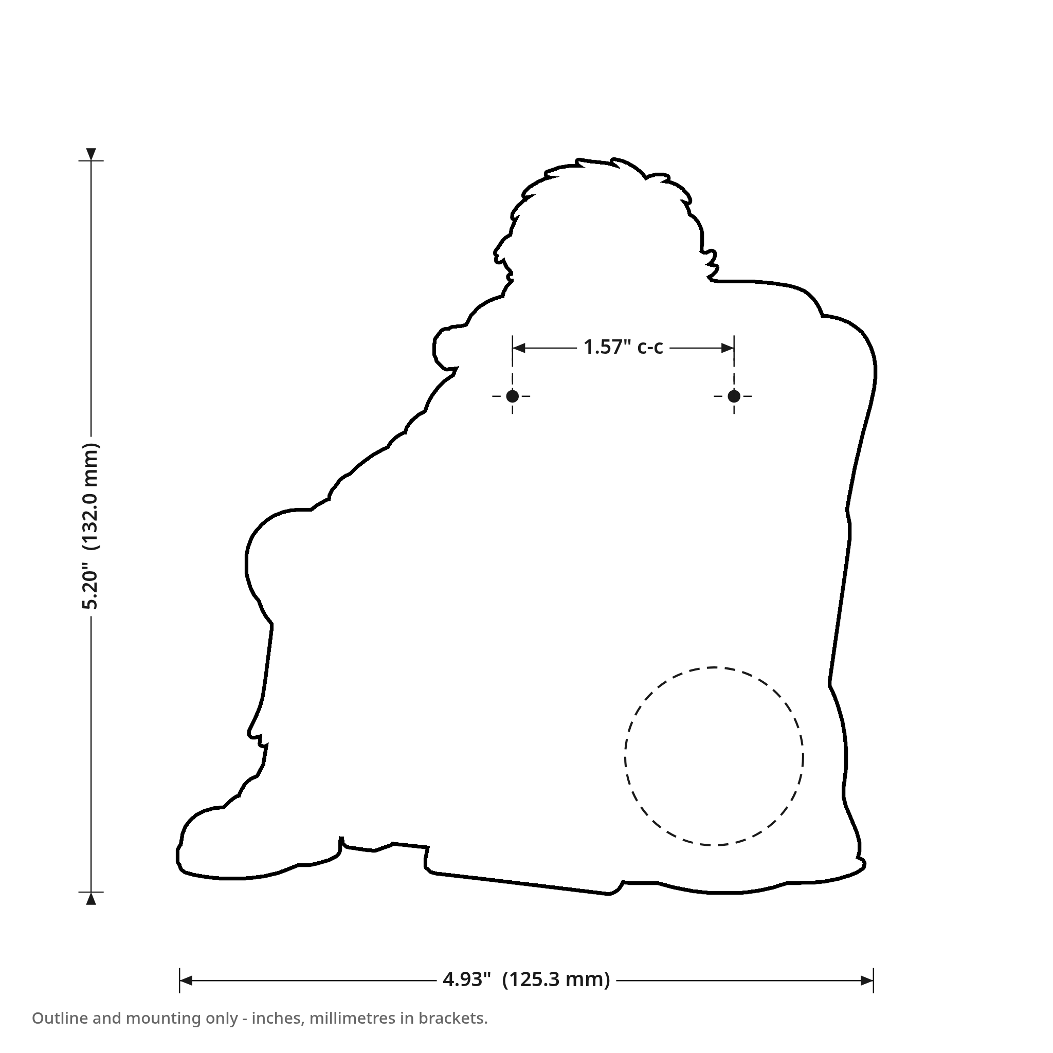 Griftmeter Grifter dimension drawing, 4.93 by 5.20 inches