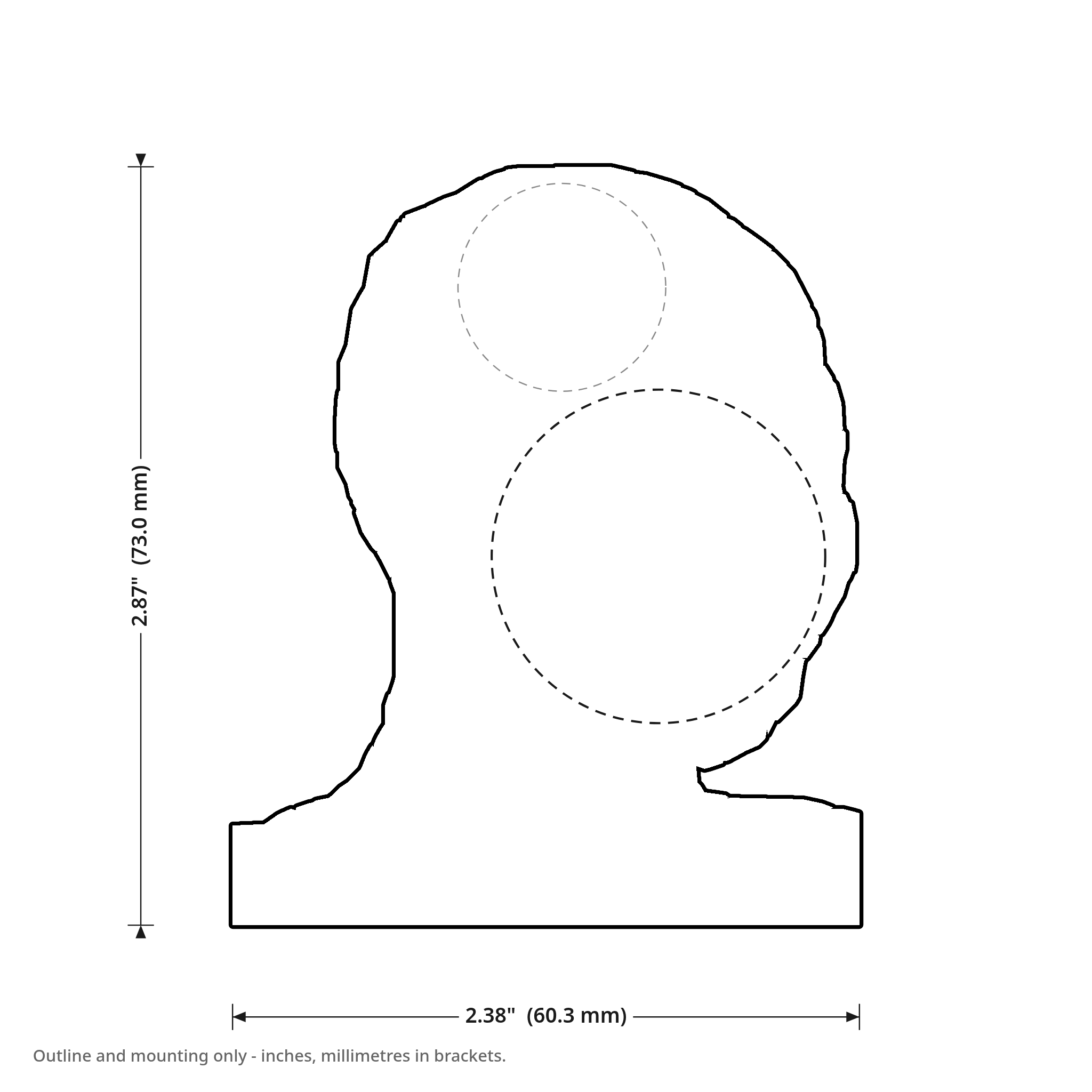 Griftmeter NPC dimension drawing, 2.38 by 2.87 inches