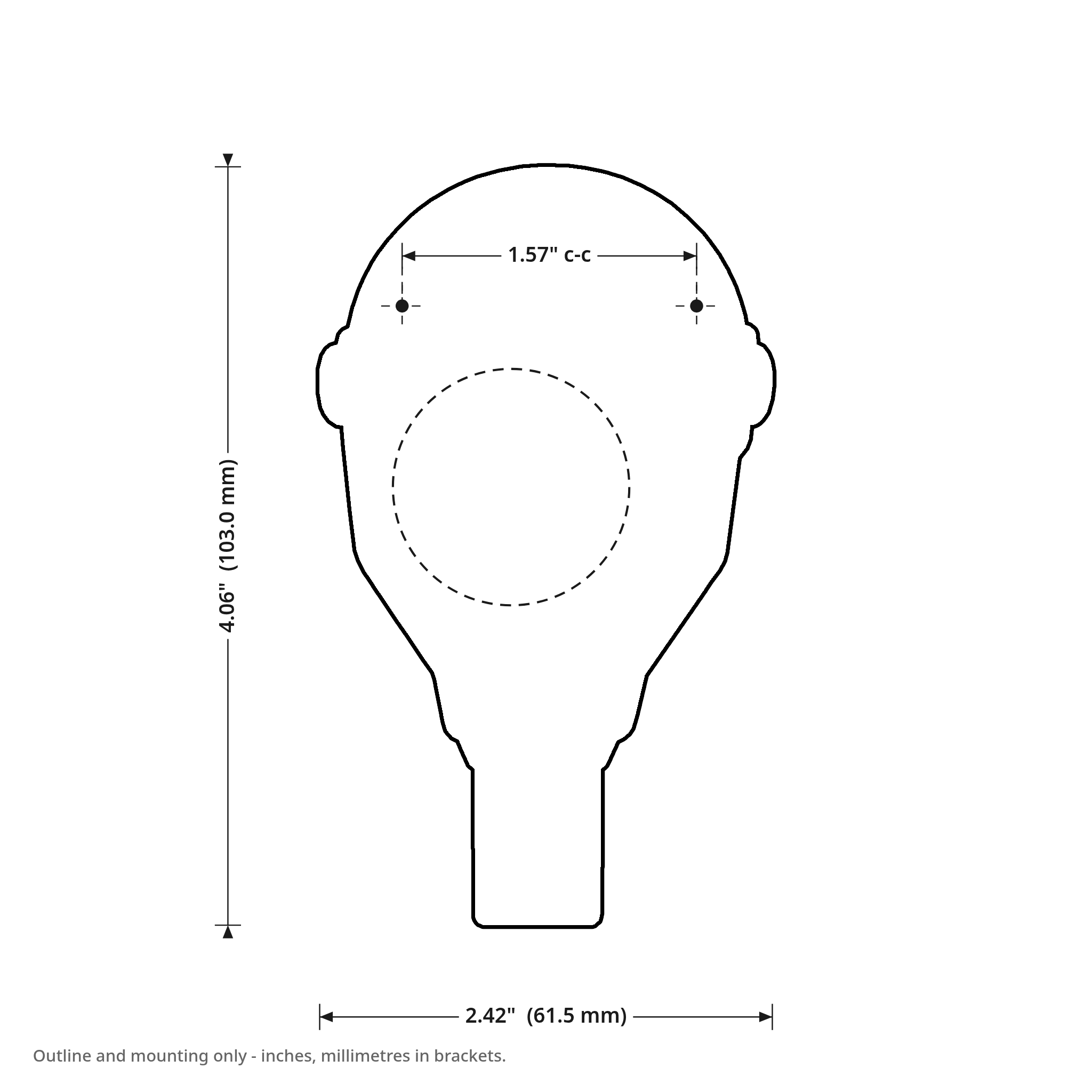 Griftmeter Parking Meter dimension drawing, 2.42 by 4.06 inches