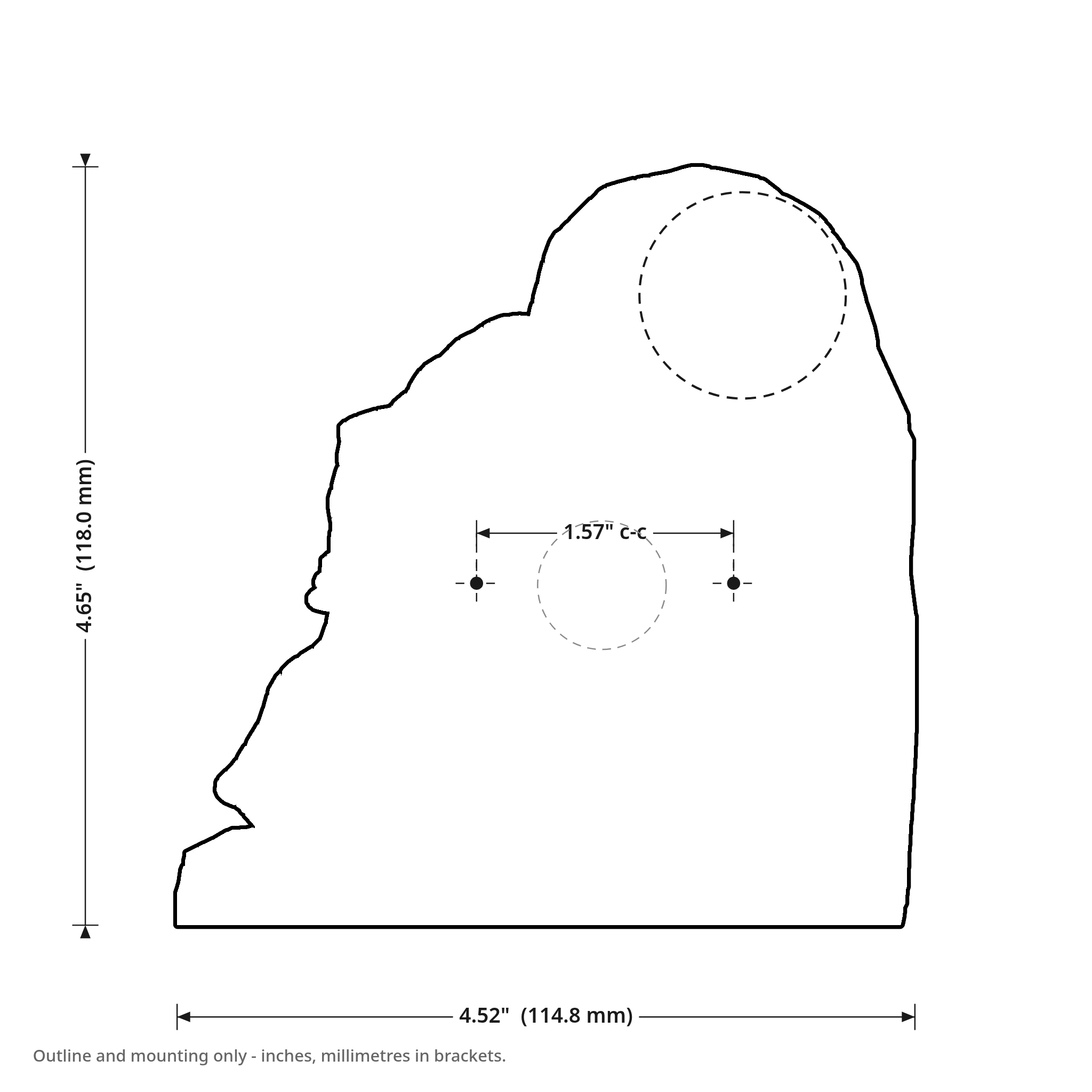 Griftmeter Sisyphus dimension drawing, 4.52 by 4.65 inches