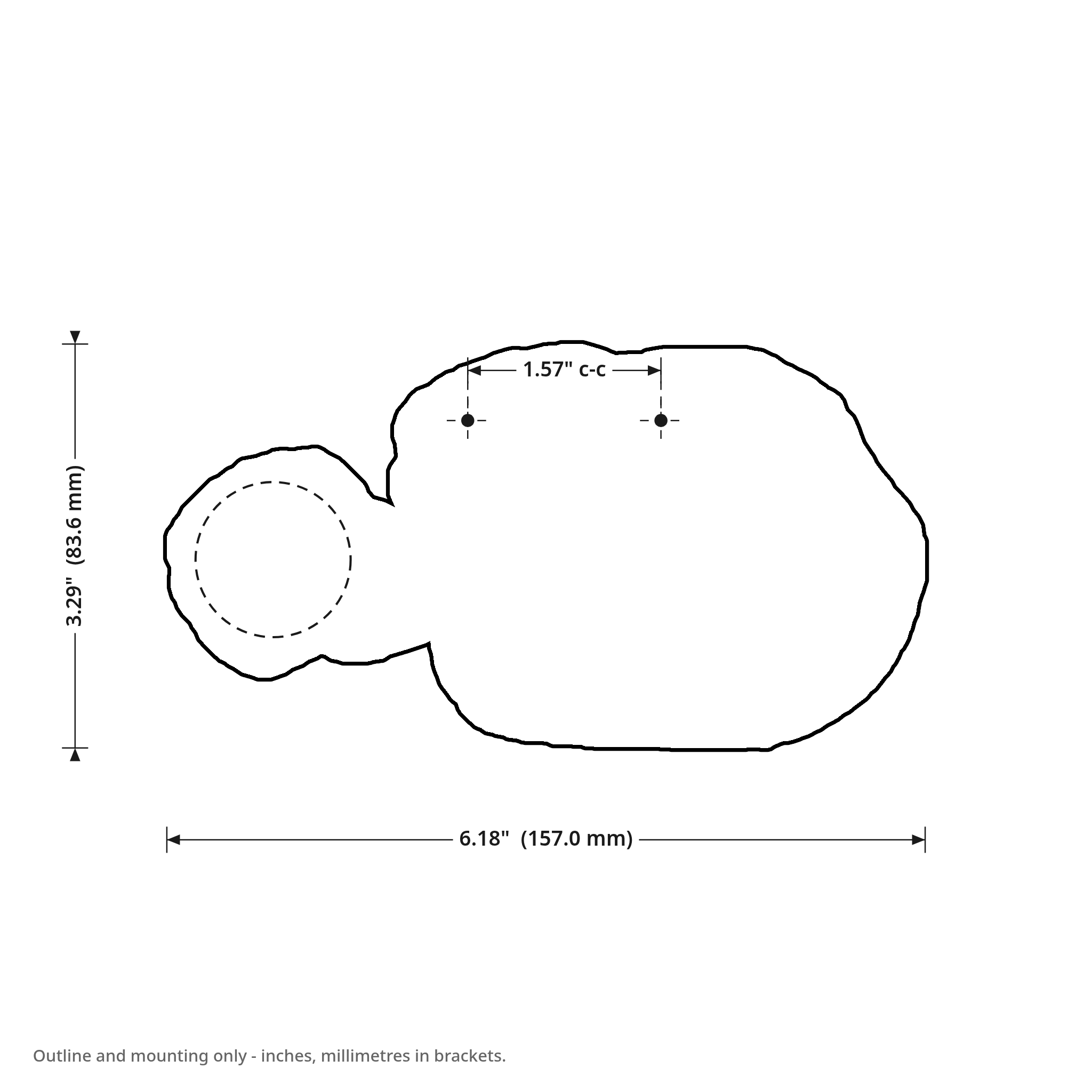 Griftmeter Spurdo dimension drawing, 6.18 by 3.29 inches