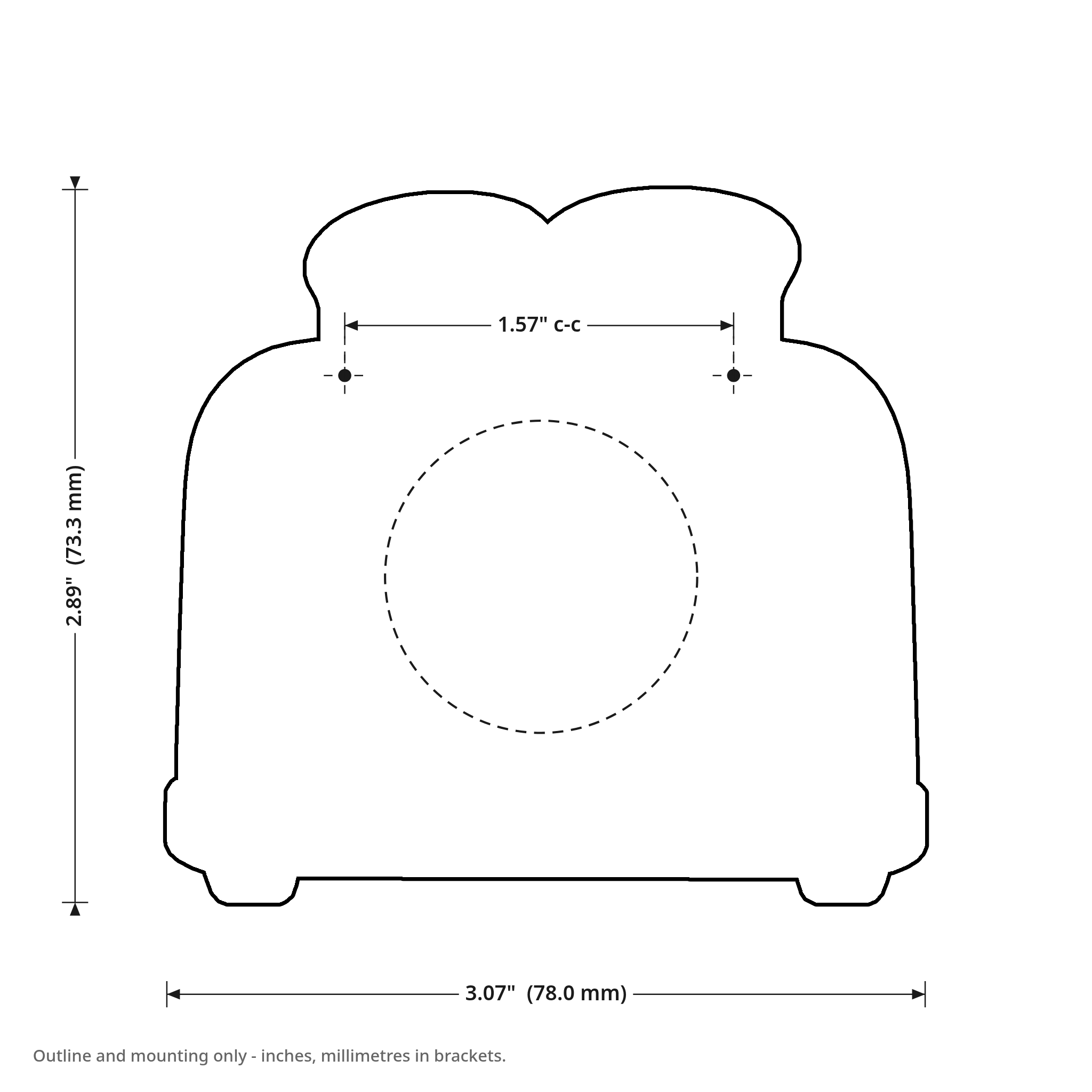 Griftmeter Toaster shell outline with dimensions