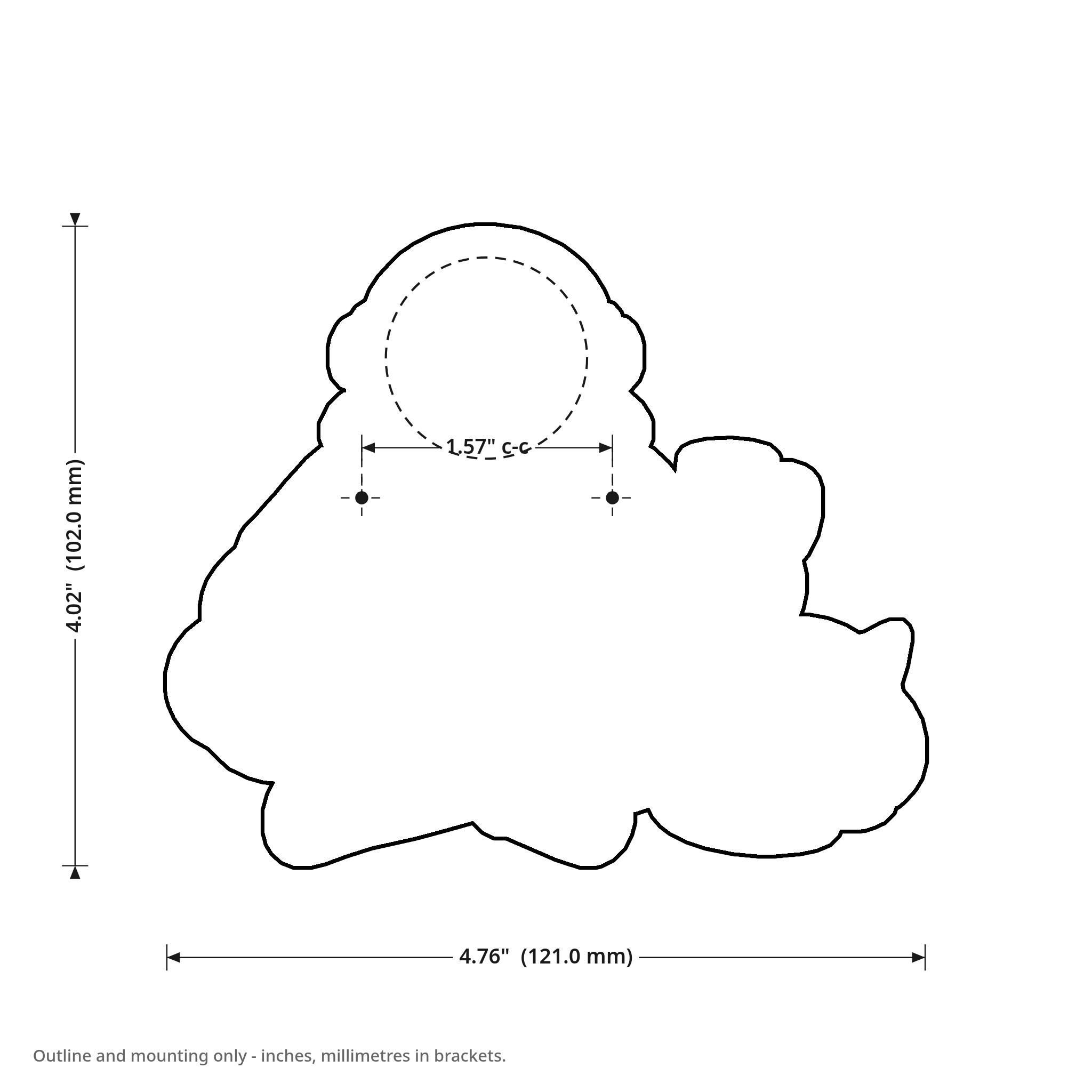 Griftmeter Vibe Coder dimension drawing, 4.76 by 4.02 inches